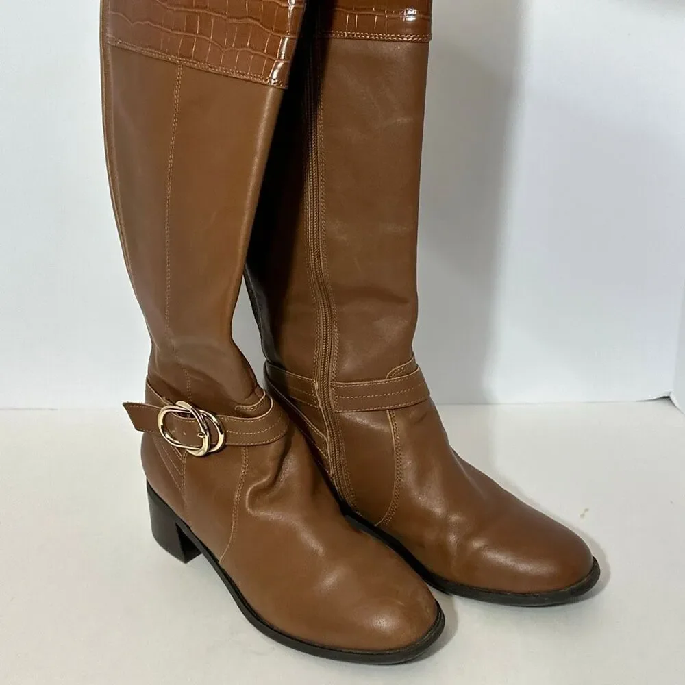 Marc Fisher Knee High Croc-Print Brown Boot | Women Size 6 ½ W